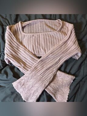 ROMWE Open-Knit Off-the-Shoulder Sweater in Light Mauve